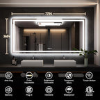 ISKM 77'' x 36'' LED Mirror for Bathroom Lighted Vanity Mirror for Wall Front Lights + Backlit LED Bathroom Mirror Anti-Fog Tempered Glass ETL Listed