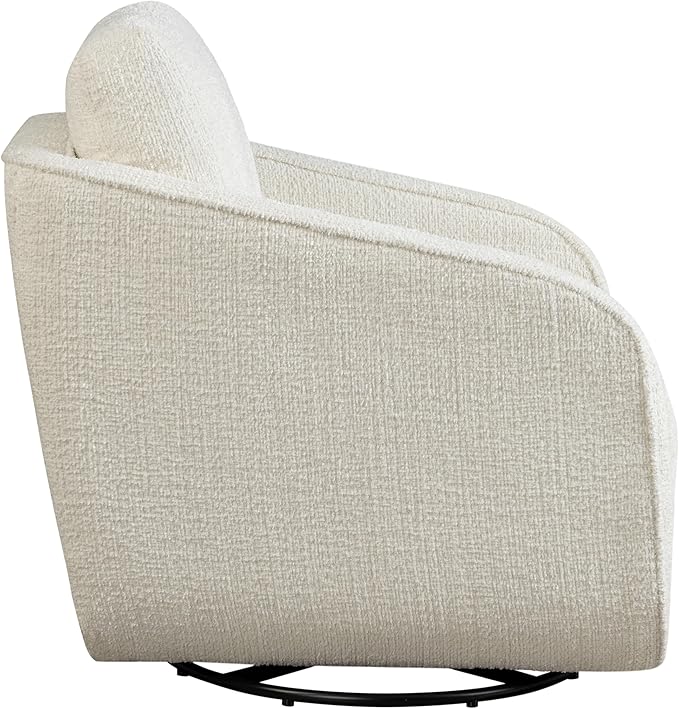 Studio Living® Lydia 35.3" Swivel Accent Chair, Modern Boho, Fully Assembled, Pocket Coil Comfort, Round Swivel Base Leg, Soft Chenille Fabric, Cream