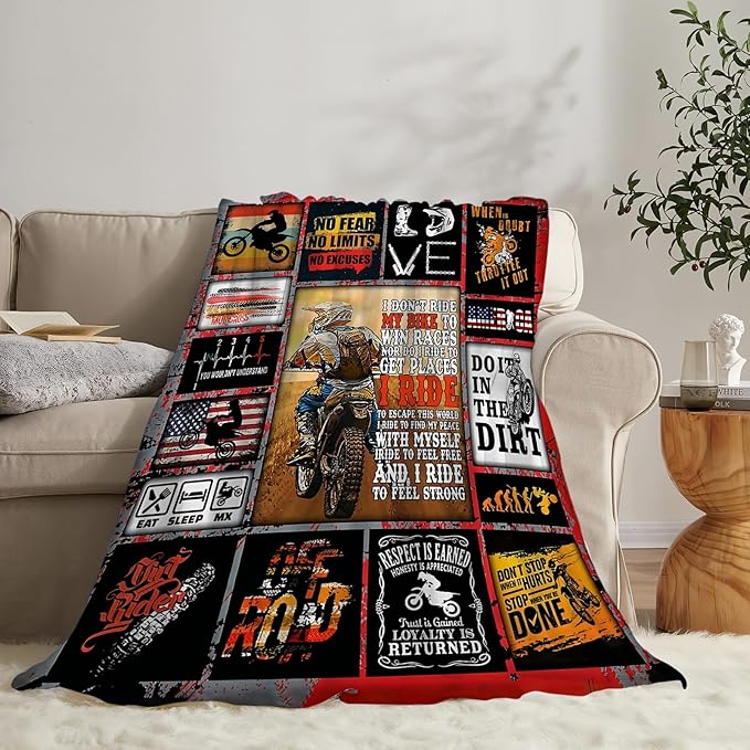 Motorcycle Blanket for Boys Girls Women Men Dirt Bike Gifts Motorcycle Throw Blanket Plush Cozy Flannel Fleece Ultra Soft Fuzzy Blankets 60"X50"
