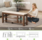 Shoe Bench for Entryway, Solid Rubberwood Shoe Bench with Hidden Storage, Adjustable 2-Tier Shelves & Soft PU Leather Seat, Shoe Rack Durable Easy Assembly for Hallway or Bedroom - Beige, 47.2"