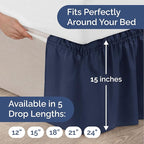 Wrap Around Dust Ruffle Bed Skirt - Navy Blue - for Queen Size Beds with 15 Inch Drop - Elastic Strap - Adjustable Pleated Bedskirt with Brushed Fabric and Wrinkle Free - for Women, Men, Kids & Teens