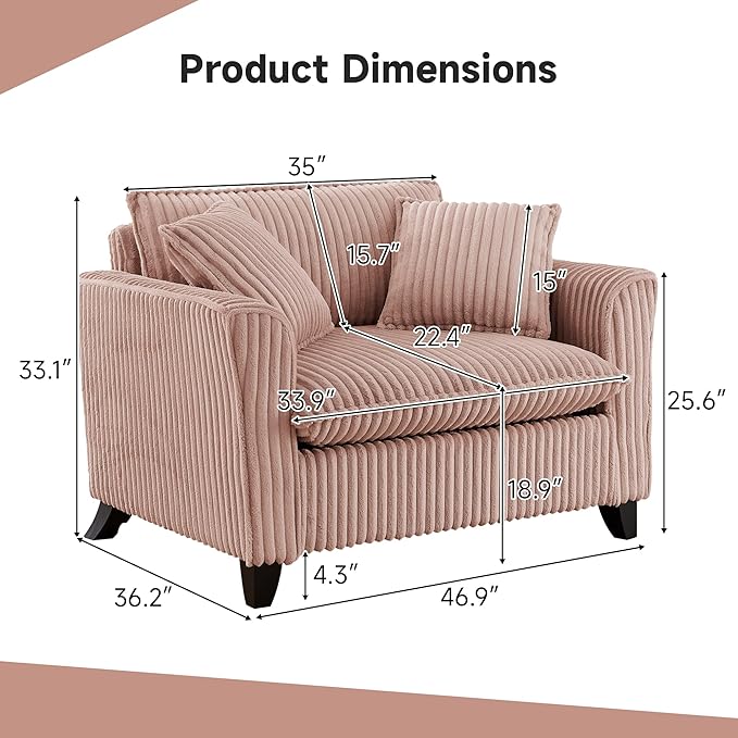 ERYE Living Room Accent Chair, Modern Corduroy Upholstered Chair Wider Seat Cushion Leisure Armchair W/2 Pillows and Removable Cover for Home Apartment,Bedroom,Office