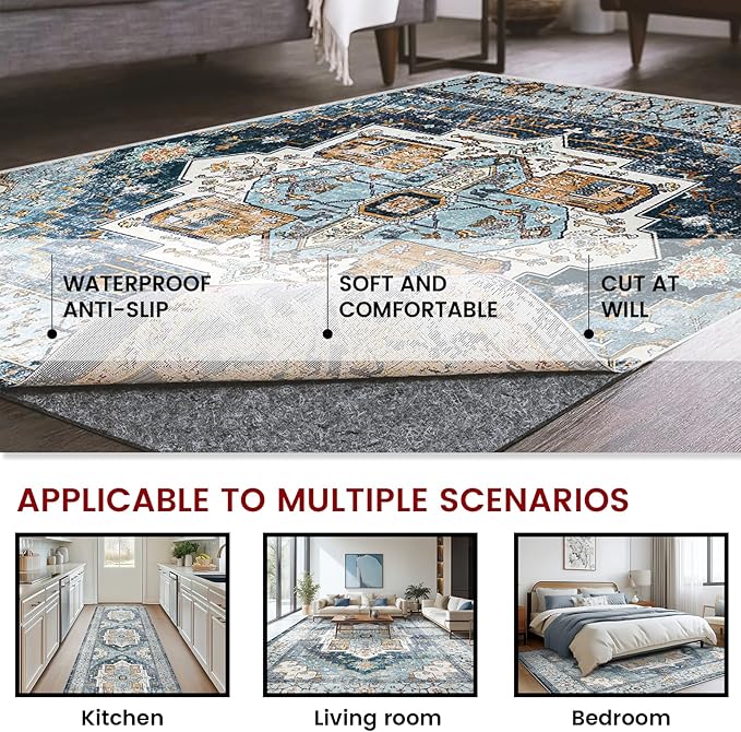 Waterproof Rug Pad, 9x12 ft Area Rug Non-Slip Carpet Pad, Non-Slip Rug Pads for All Floors and Finishes, Felt Pad for Hardwood Floors, Keeps Carpets in Place Soft and Safe