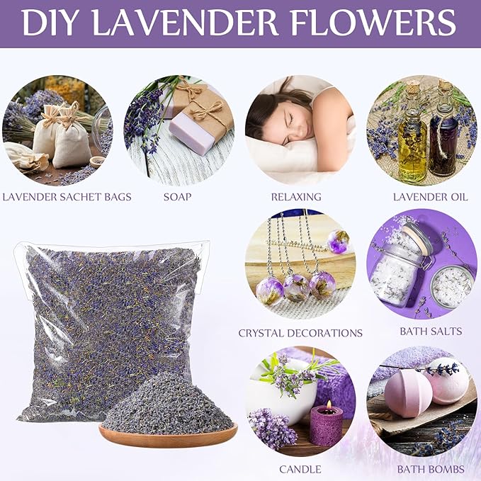 Treela 2 Pound Dried Lavender Bulk Dry Lavender Buds Fragrant Flower Petals for DIY Wedding Gift Fragrance Sachets