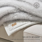 EVERGRACEHOME Luxury Faux Fur Throw Blanket, Soft Fluffy Faux Mink Blankets for Bed, Couch, Sofa, Thick Cozy Plush Warm Fur Throws with Reversible Velvet, Frosted White Wolf, 50"x60"