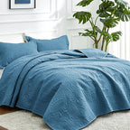 Love's cabin King Size Quilt Bedding Set Misty Blue Bedspreads - Bed Lightweight Bedspread Comforter - Coin Pattern Bedding Coverlet for All Season - 3 Pieces (1 Quilt, 2 Pillow Shams)