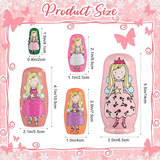 Gejoy Russian Nesting Dolls for Kids Handmade Matryoshka Wooden Stacking Toys Nesting Dolls Collectible Gifts for Winter Christmas Holiday Present Boys Girls Adults Home Decor(Fairy)