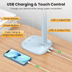 Desk Lamp with Charger, 10%-100% Stepless Dimmable & 5 Color Modes Study Lamp, Touch Control, 30-/60-minute Timer, USB Charging Output Port, CRI≥90, Eye-Caring Foldable LED Desk Lamps for Home Office