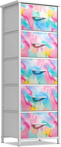 Sorbus Kids Dresser with 5 Drawers - Storage Chest Organizer Nightstand - Steel Frame, Wood Top, Tie-Dye Fabric Bins for Clothes - Wide Furniture for Bedroom, Hallway, Nursery, Closet, & Apartment