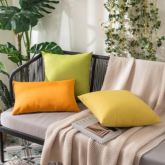 MIULEE Pack of 2 Decorative Outdoor Solid Waterproof Throw Pillow Covers Faux Linen Garden Farmhouse Cushion Cases for Summer Patio Tent Balcony Couch Sofa 20x12 Inch Pumpkin Orange