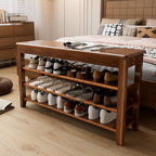 Shoe Storage Bench for Entryway - 4 Tier Shoe Rack for Front Door Entrance, Rubberwood Shoe Rack with Bench Height Adjustable, Entryway Bench with Shoe Storage for Any Room (Walnut, 39.4" W)