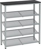 VASAGLE Shoe Rack for Entryway, 5-Tier Shoe Rack Organizer with Storage Shelves and Spacious Top, Freestanding, Adjustable, Industrial, Charcoal Grey and Metallic Silver ULBS038E22
