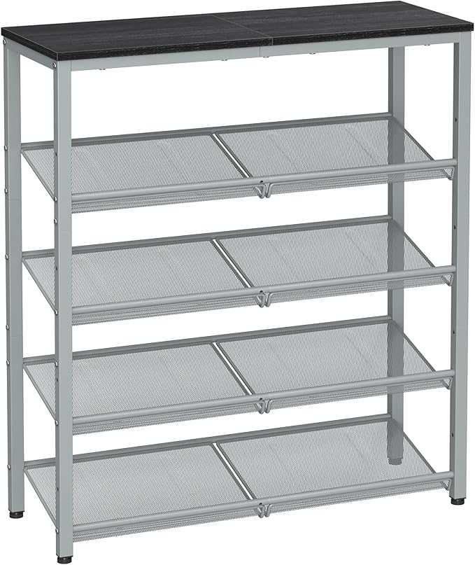 VASAGLE Shoe Rack for Entryway, 5-Tier Shoe Rack Organizer with Storage Shelves and Spacious Top, Freestanding, Adjustable, Industrial, Charcoal Grey and Metallic Silver ULBS038E22