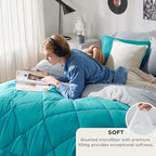 Bedsure Twin Comforter Set - 5 Pieces Reversible Teal Bedding, Twin Size Bed Set for All Seasons, Bed in a Bag with Down Alternative Comforter, Sheets, Pillowcase & Sham