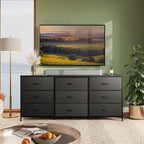 WLIVE 63''W Dresser for Bedroom, Black Dresser TV Stand for 65, 70, 75 inch TV, Wide Chest of Drawers with 9 Drawer, Large Entertainment Center, Fabric Dressers with Wood Top for Closet, Living Room