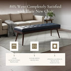 POLY & BARK 55" Tufted Leather Bed Bench for Bedroom End of Bed - Living Room Entry Way Bench - Pure Italian Leather Upholstery with a Solid Wood Frame - Ottoman Bench with Wooden Legs - Midnight Blue