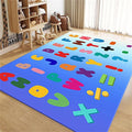 Kids Area Rug English Characters ABC and Math Symbols Learning Carpets, Cute Cartoon Colored Washable Foldable Door Mat in Predominantly Blue Colors Ideal for Living Dining Room Bedside, 5x8ft