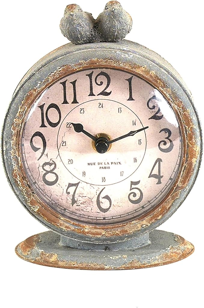 Creative Co-Op Grey Pewter Mantel Clock with Birds