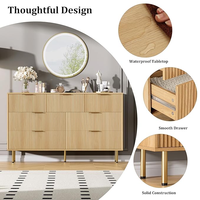 GarveeHome 7 Drawers Dresser for Bedroom, Fluted Dresser Chest of Drawers with Handle, Wood Modern Dressers for Closet, Bedroom Furniture Storage Organizer for Living Room, Hallway
