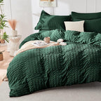 HYMOKEGE Emerald Green California King Comforter Set Seersucker 7 Pieces, All Season Luxury Bed in a Bag for Bedroom, Bedding Set with Comforter, Sheets, Pillowcases & Shams