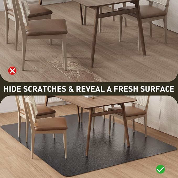 Area Floor Mat for Home, 6'×9' Large Black No Slip Waterproof Vinyl Area Rug for Dining Room, Spill Resistant Hard Floor Protector Cover for Mud Room, Easy Clean Splat Mat for Under High Chair