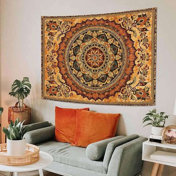 Lifeel Orange Mandala Tapestry, Boho Hippie Medallion Tapestries Home Decor for Bedroom Living Room Dorm, 36x48 inches