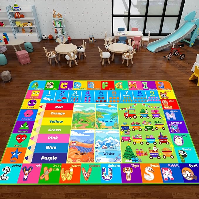 Kids Rug for Playroom, Soft & Non-Slip Educational Rug with ABC, Animals, Numbers, Floor Play Mat for Kid, Preschool Classroom Rugs Playmat for Toddler Nursery Kids (78.7X59 inch, Season&Month)