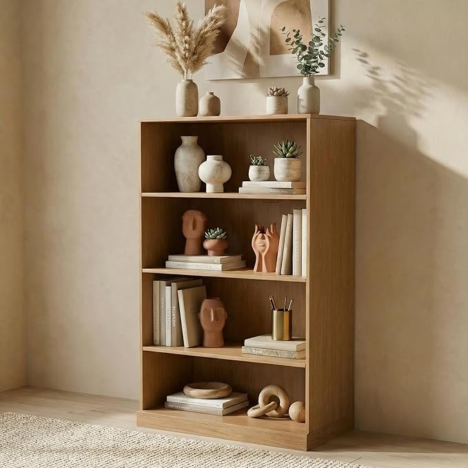 Casaphoria 49" H Wooden Bookshelves, 4 Tier Wide Bookshelf with Adjustable Shelves, Deep Farmhouse Bookshelf for Living Room,Bedroom & Home Office