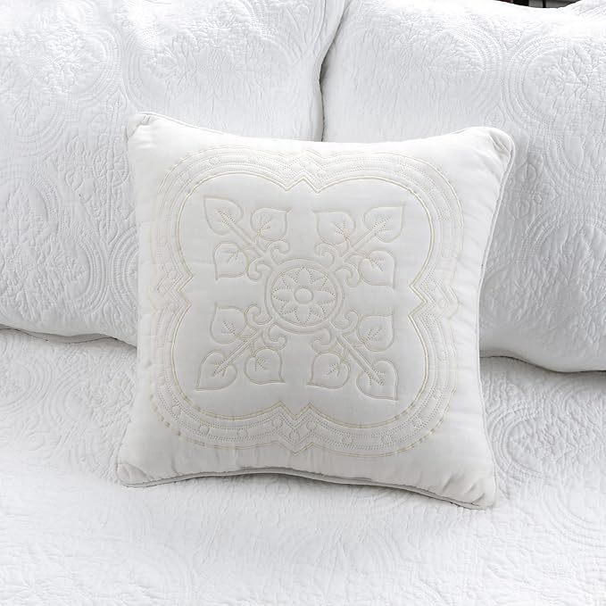 Cozy Line Home Fashions 6 Piece Daybed Cover Set, Solid White Matelasse Trendy Damask Quilting with Scalloped Edges All Season Luxury Bedding with Bedskirt, Matching Shams, Decorative Pillow