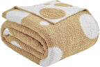 CozeCube Super Soft Fullfy Microfiber Reversible Knitted Blankets, Warm Cozy Fuzzy Plush Throw, Beige and White Polka Dot Throw Blanket for Couch Bed Sofa, 50" x 60"
