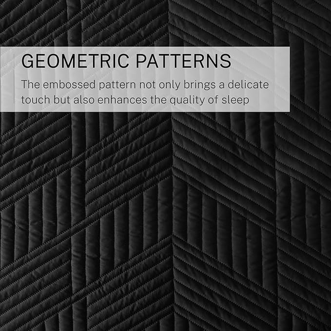 Exclusivo Mezcla Ultrasonic Twin Quilt Bedding Set, Lightweight Black Bedspreads Soft Modern Geometric Coverlet Set for All Seasons (1 Quilt and 1 Pillow Sham)