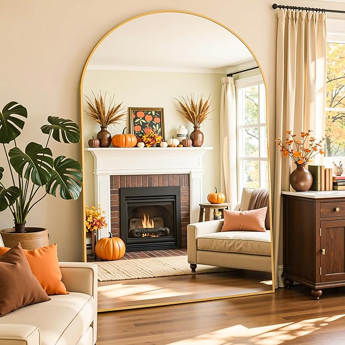 Full Length Mirror, 82"x44" Arched Full Body Mirror, Oversized Floor Mirrors, Leaning Free Standing Mirrors, Hanging Mounted Large Mirrors for Bedroom Dressing Room, Cloakroom, Gold