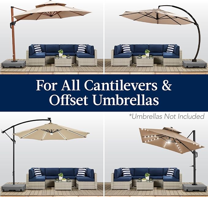 Best Choice Products 330lb Mobile Cantilever Offset Patio Umbrella Base, Universal Fit Heavy-Duty Outdoor Portable Stand w/Wheels Locks, Fillable Weights Set - Gray