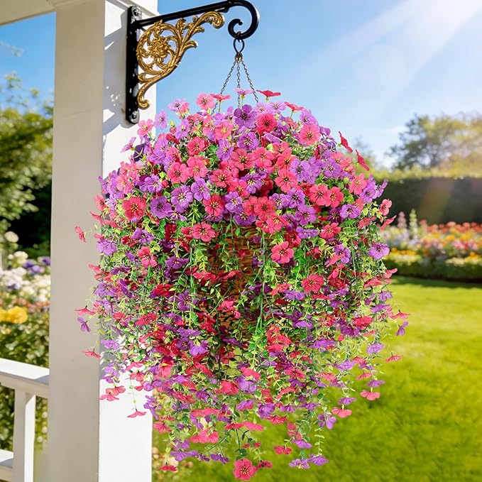 2 Bundles Fake Flowers for Spring Decor, Hanging Artificial Flowers for Outdoors, UV Resistant Spring Floral Stems for Porch, Window and Garden Decoration (2)