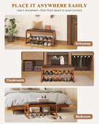 Shoe Rack Bench Seat Rubberwood 2-Tier Wooden Storage Bench 550lbs Compact Mid-Century Modern Design for Entryway, Hallway, Closet, Front Door Entrance, Foyer