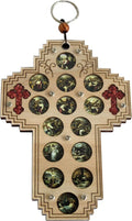 Three Layers with enameled Medals Showing 14 Stations of The Cross and 2 Small Crosses Filled with Natural Holy Land Stones (14 Stations Cross/Crucifix, 6.5)