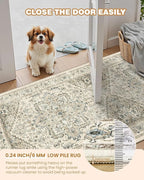 Runner Rug 2x10, Ultra-Thin Kitchen Rugs Non Slip Washable Rugs for Entryway Rug, Kitchen Runner Low Pile Vintage Soft Carpets for Living Room, Bathroom Bedroom (Brown/Beige,2'x10')