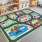 Kids Car Playmat, Kids Rug for Playroom Car Mat Town City Road Traffic Rugs, Play Mat for Floor, Extra Large Boys Kid Car Track Play Rug (Style Two, 59X 39.4 INCH)