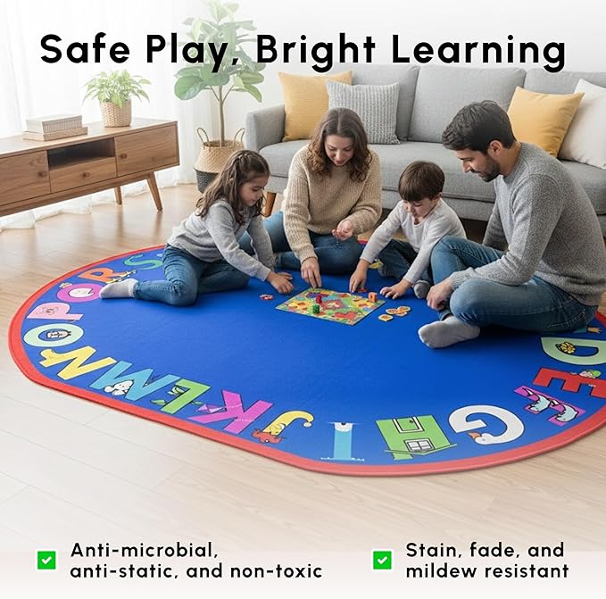 SAFECASTLE Kids Carpet Alphabet Rug 5'4" x 7'8“ Alpha with Attitude Educational ABC Learning Area Rug for Classrooms, Playrooms, Nurseries & Kids’ Bedroom–Durable Nylon Carpet for Toddlers & Children