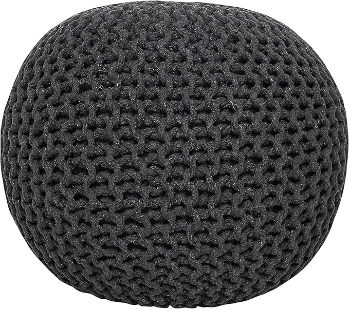 REDEARTH · Round Pouf Foot Stool Ottoman - Cotton Hand Knitted Dori Pouffe - Cord Boho Home Décor - Stuffed Cable Poof for Living Room - Bedroom (19.5"x19.5"x14") - Dark Gray, Set of 2