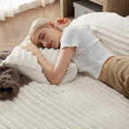 Bedsure Fluffy Duvet Cover Set - Ultra Soft Plush Shaggy Comforter Cover King Size, Warm Flannel Fleece Bed Sets for Winter, 3 Pieces (Striped Pattern, Linen)