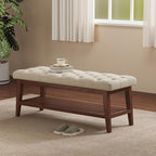 LEILISI Entryway Shoe Bench with Storage, End of Bed Bench, Linen Upholstered Button-Tufted Seat Bench with Solid Wood Frame for Living Room, Bedroom (Beige, 39.4'')