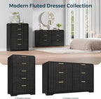 Modern 6 Drawer Dresser for Bedroom, 47" Wide Wood Dressers & Chests of Drawers Curved Profile Design, Mid Century Modern Fluted Dresser for Bedroom, Black Dresser