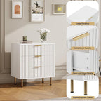 GarveeHome White 3 Drawer Dresser for Bedroom, Fluted Modern Nightstand with Deep Drawers, Chest of Drawers with Wide Top, Wooden Dresser Organizer, Side Table for Living Room, Hallway, Kids Room