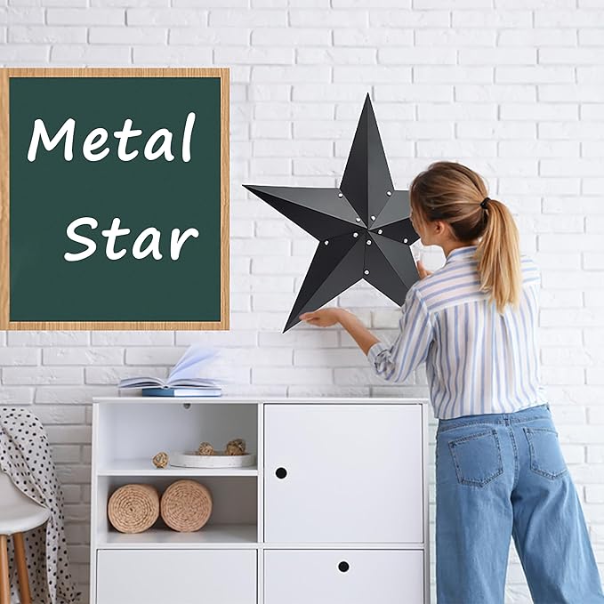 JoyEvy 24" Barn Star-Black Barn Star Outdoor Decoration-Metal Stars for Outside Texas Stars Art Rustic Vintage Western Country Home Farmhouse Primitive House Decor- Primitive Wall Décor