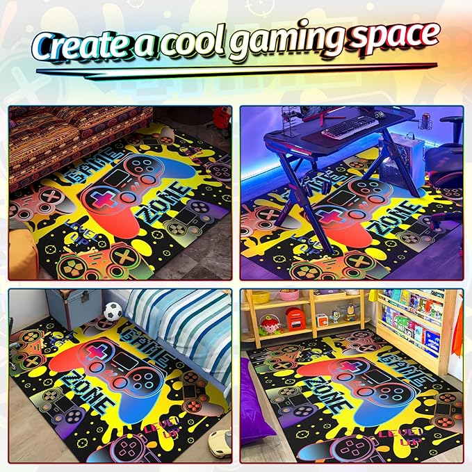 Gaming Rug for Living Room Colorful Large Area Rug 4x6 ft Gamer Room Decor for Boys Girls Gamer Rug for Gaming Room Floor Mat 3D Video Game Area Carpet for Bedroom,Game Room & Dorm