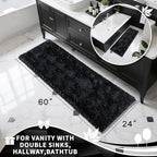 Yimobra Long Bathroom Rugs Runner 60x24 Inch, Extra Thick Soft Absorbent Chenille Bath Mat, Non Slip Machine Washable, Quick Dry Bath Rugs for Bathroom Floor, Tub and Shower, Black