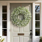 26" Artificial Boxwood Wreath for Front Door - Large Faux Aglaia Odorata Wreath, Fake Eucalyptus Leaves Plants for Wall Window Farmhouse Outdoor Decor - Spring, Summer, All Seasons (White-Green)