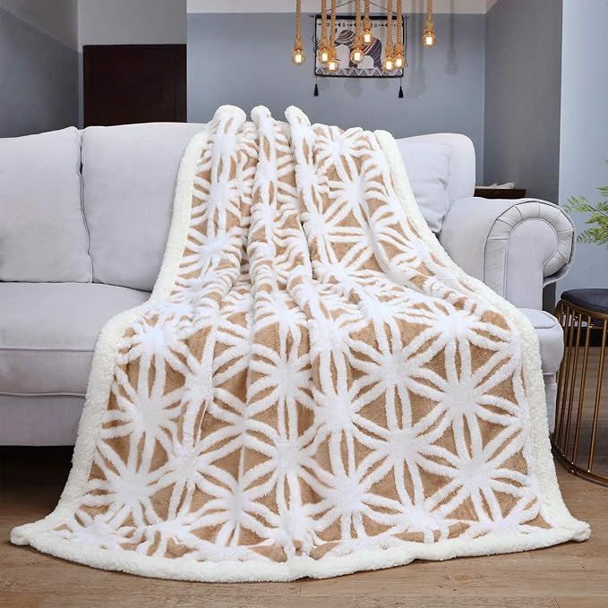 LOMAO Sherpa Fleece Blanket Fuzzy Soft Throw Blanket Dual Sided Blanket for Couch Sofa Bed (Khaki, 51"x63")