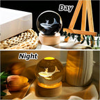 3D Whale Girl Crystal Ball with Wooden Light Base Glass Whales Girls Figurine Night Light Decor for Whale Lovers Women Daughter on Christmas Valentine's Day Birthday (Diameter 2.36 inches)